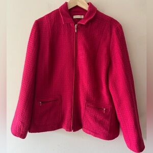 Coldwater Creek Women's Tweed Pink Zip Up Jacket Stylish Suit Blazer Size 16